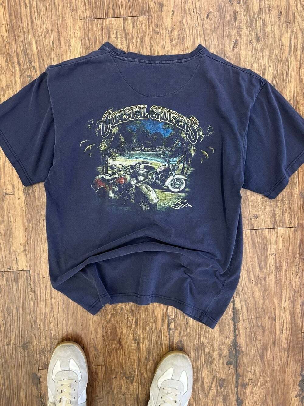 Never Blue Coastal Cruisers Motorcycle Graphic T-Shirt Navy Blue